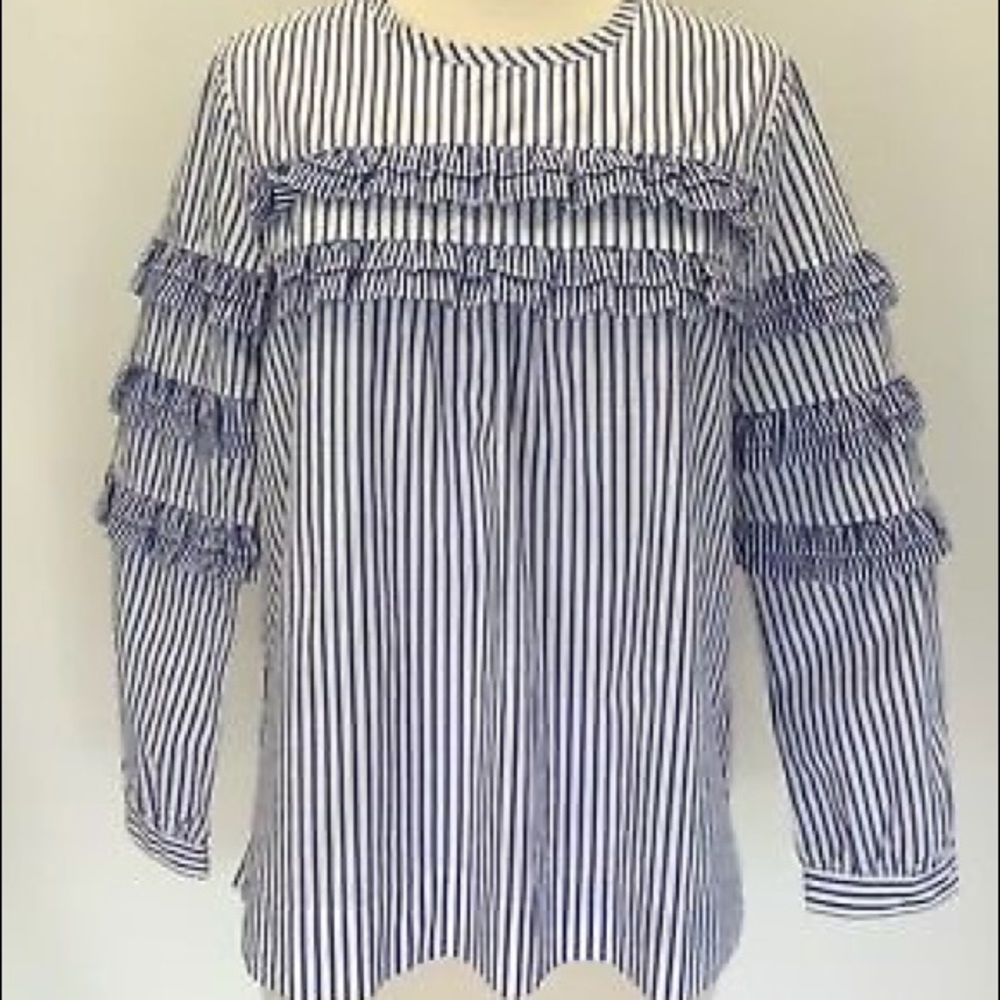 J. Crew Tiered Top in Mixed Stripes Blouse
